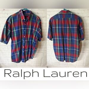 Ralph Lauren Men's Red and Blue Plaid Shirt